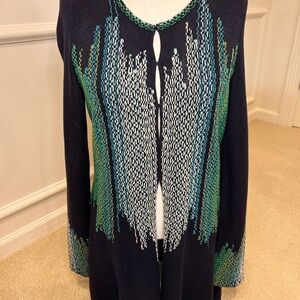 NIC+ZOE Navy and Teal Long Cardigan